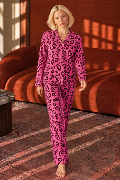 Mindy Women's Comfortable Long Sleeve Buttoned Lilac Pajama Set