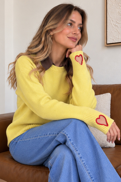 benguen Finger Detailed Knitwear Sweater N509 Lemon Yellow