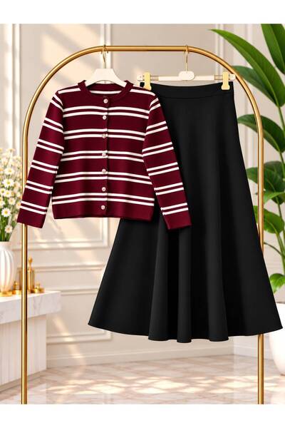 VOLT CLOTHİNG Set de tricotaje cu dungi subțiri pentru femei, cardigan și fus...