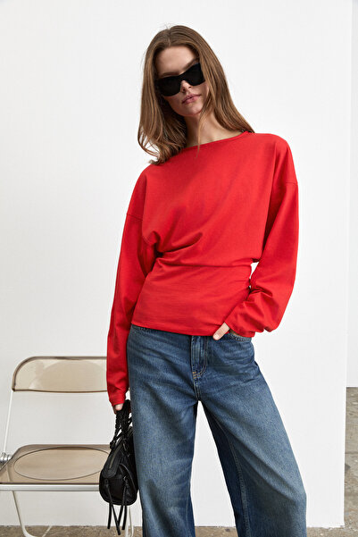GRIMELANGE Margax Women's Organic Cotton Wide Long Sleeve Waist-Fitted Hem Se...