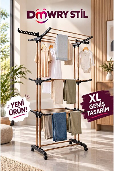 DOWRY STİL 3 Katlı Tekerlekli Çamaşır Kurutmalık Askısı Extra Geniş Çok Katlı...
