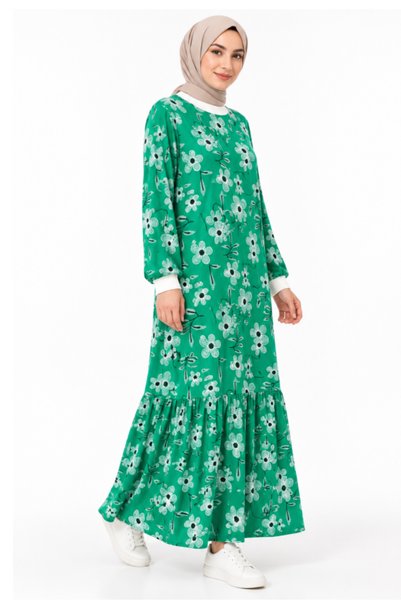 Setiora Green Patterned Hijab Dress