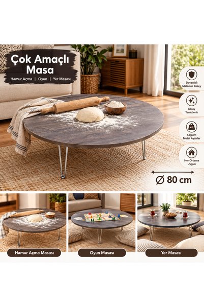 Genel Markalar SİYAH 80CM KATLANABİLİR ÇOK AMAÇLI YER SOFRASI MASASI HAMUR AÇ...
