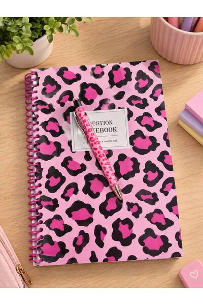Maxx Pembe Leopar Defter 0,7 Uçlu Versatil Kalem Seti