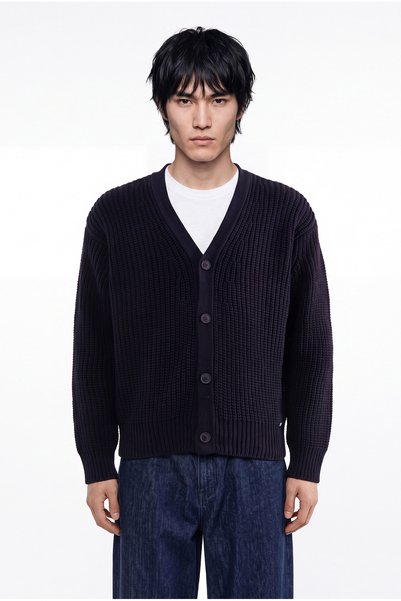 Machinist Men's Basic Buttoned Oversize Cardigan Navy Blue