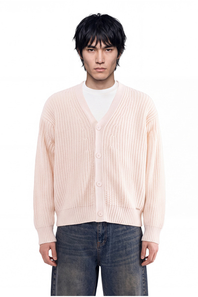 Machinist Men's Basic Buttoned Oversize Cardigan Cream
