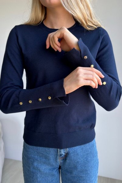 MODAMERSİ Women's Red Basic Knit Sweater with Cuff Buttons