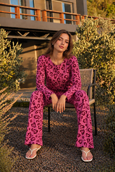 Mindy Women's Patterned Cotton Lilac Bottom-Top Pajama Set