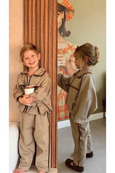 Little Ya Ya Love Unisex Şerit Detay Gabardin Kumaş Bomber Ceket Pantolon Takım