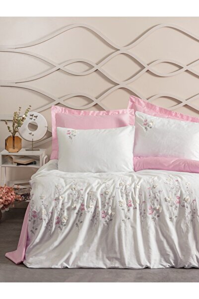 Cotton Box Jolie pink 6-piece embroidered cotton sateen king-size duvet cover...