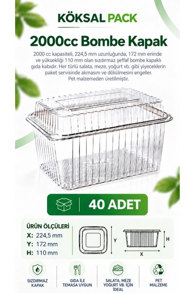 Köksal Pack 40 Pieces 2000 Cc Leak-Proof Transparent Pet Food Container with ...