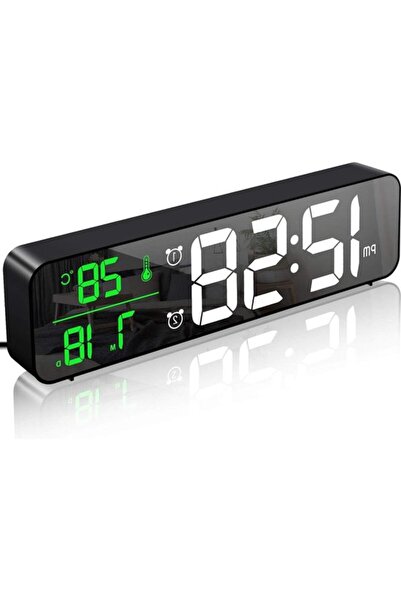 Morvena Picks 15. Ceas de perete digital LED mare, tip oglindă, afișaj temper...