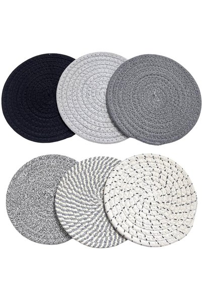 Morvena Picks Set de 6 suporturi de masă rotunde - 18,5 cm - Bumbac antiderap...