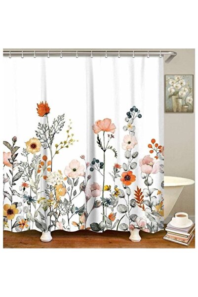 Morvena Picks Perdea de duș din material textil - cu 12 cârlige, model floral...