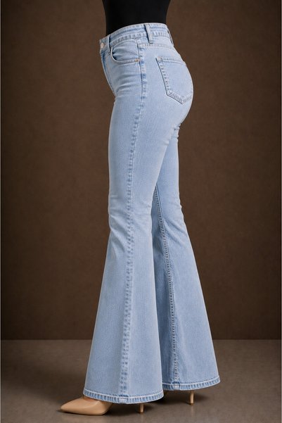 BİENAL BUTİK Amer Women's Lycra Women's Ice Blue High Waist Flare Jean Spanish Leg Jeans