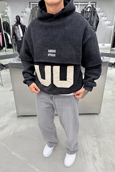 HAFKAGİYİM Siyah Ravege Studio Yıkamalı Oversize Sweatshirt