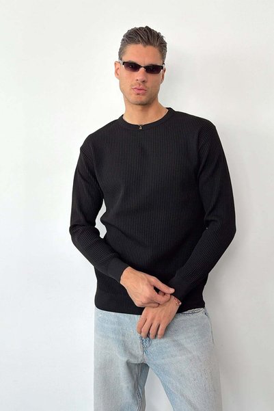 JB John Borners Men's Crew Neck Ribbed Knit Sweater Black - 27012