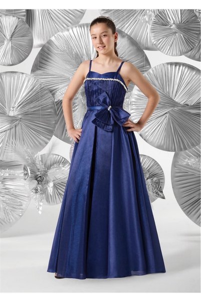 meneviş çocuk giyim Meneviş Stone Detailed Taffeta Girls' Long Evening Dress_...