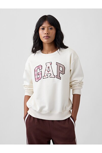 GAP Kadın Kırık Beyaz Logo Sweatshirt