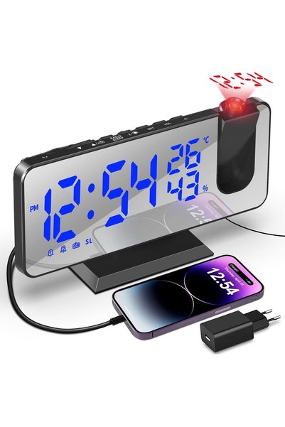 Morvena Picks Ceas deșteptător cu proiecție digitală, reglabil, 24 de ore, pe...