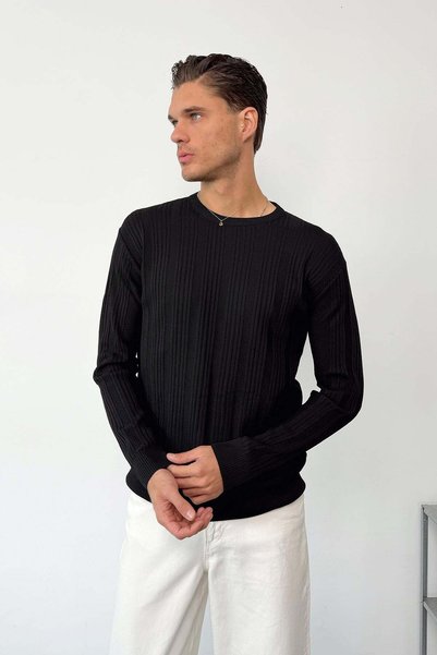 JB John Borners Men's Crew Neck Thick Ribbed Knit Sweater Black - 27013