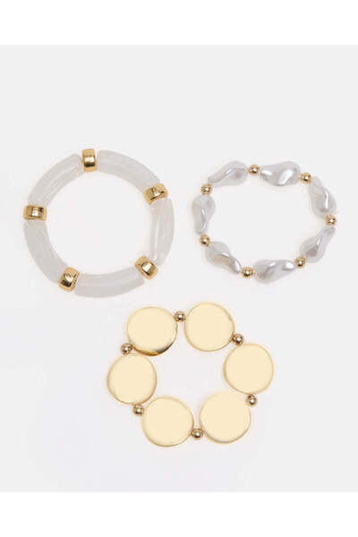 REDTAG Women Gold Embellished Bracelet Set (3 Piece)