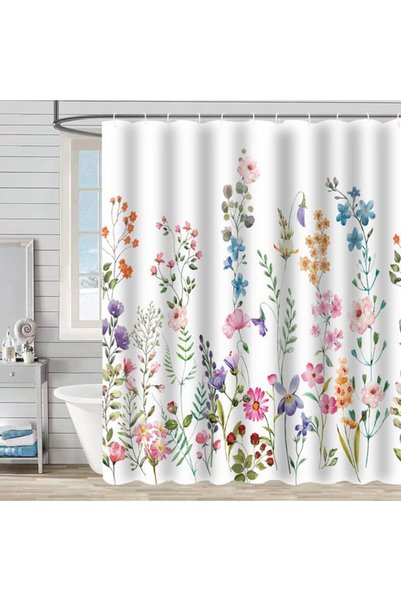 Morvena Picks Perdea de duș 180 x 180 cm cu model floral în acuarelă, imperme...