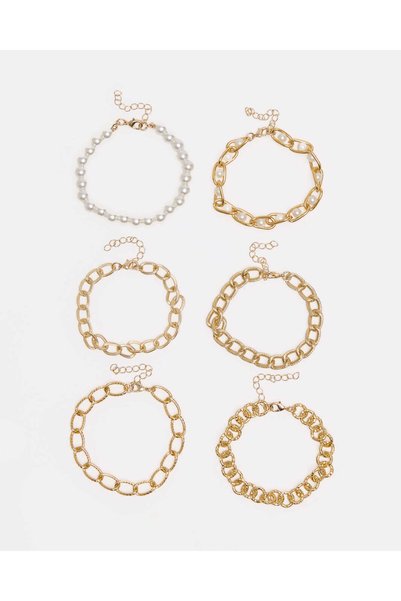 REDTAG Women Gold Embellished Bracelet Set (6 Piece)