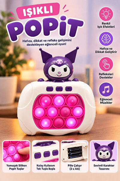 allwear Kuromi Işıklı Popit Oyuncak – Müzikli Hafıza ve Refleks Oyunu, Renkli...