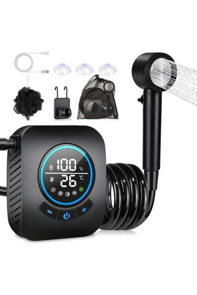 Morvena Picks Set de duș pentru camping – Pompă electrică reîncărcabilă, 4 se...