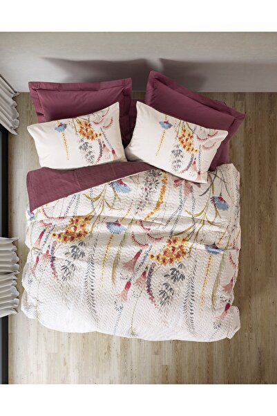Cotton Box Flos burgundy double quilted duvet cover set