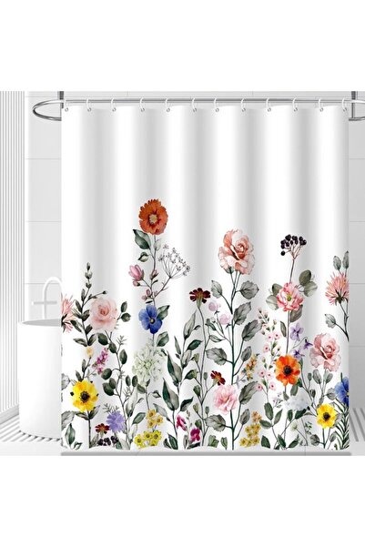 Morvena Picks Perdea de duș anti-mucegai - Albă - Model floral - Design simpl...