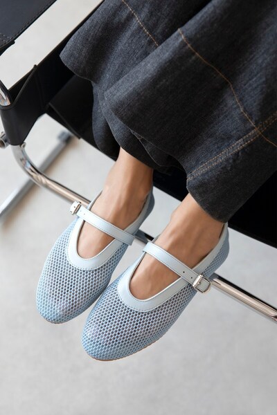 STRASWANS Carol Women's Mesh Detail Lace Ballerina Ballerina Baby Blue