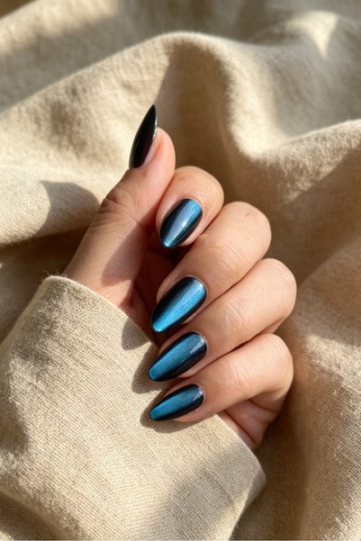 Easy Beauty Kedi Gözü Takma Tırnak MEDIUM MY13 Kısa Badem Takma Tırnak 10 Ade...