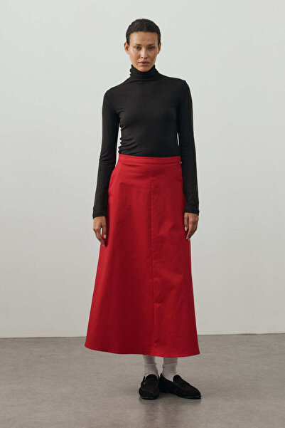 Fahhar Gabardine Maxi Skirt Red