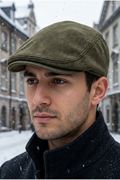 Belifanti Collection Men's Khaki Wool Winter London Flat Cap Cashmere Fabric Hat