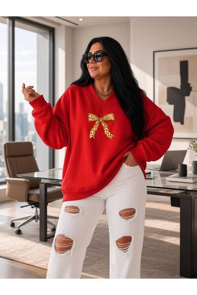 BENROMA 3 Yarn Combed Cotton V-Neck Ribbon Printed Sweatshirt Pyq1