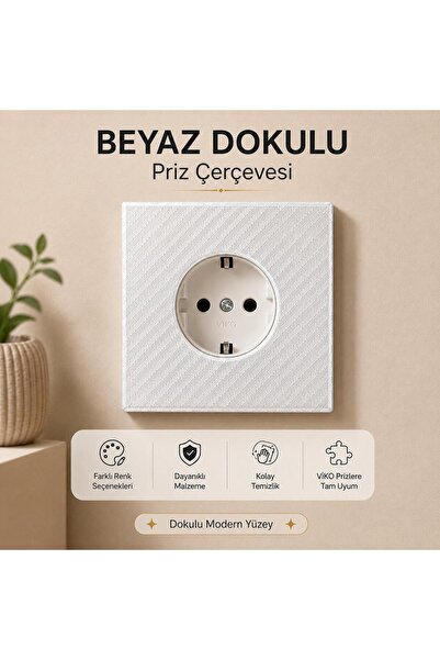 3D Baskı Priz Çerçevesi – Beyaz Dokulu Dekoratif Priz Kapağı