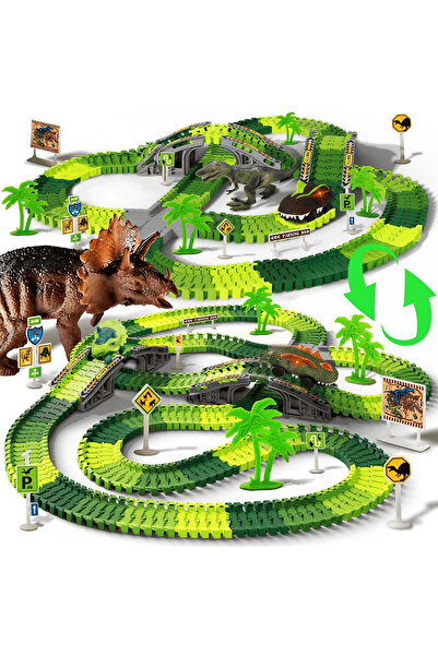 Smart Vibe Dino RacePark Circuit Set 340 Interconnectable Pieces, Dinosaur Ca...