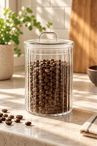 Atbyhome Kulplu Borosilikat Cam Kapaklı Çizgili Cam Kavanoz 1400 ml - Vakumlu...