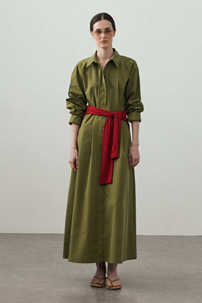 Fahhar Beli Curved Hem Shirt Dress Green