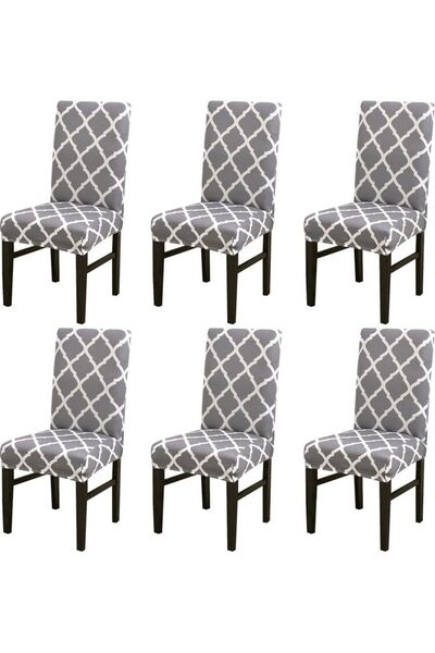 Morvena Picks Set de 6 huse elastice pentru scaune de dining, cu spătar înalt...