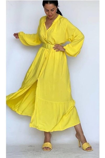Harmony Fashion Sari Kemerli Elbise