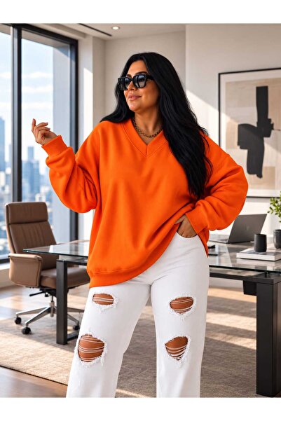 BENROMA 3 Yarn Combed Cotton V-Neck Sweatshirt Pyq5