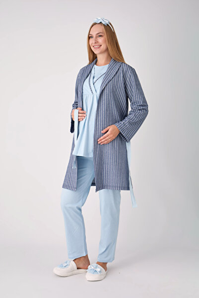 ERDENİZ TEKSTİL Maternity Pajama and Robe Set – 3-Piece Cotton Maternity Set,...