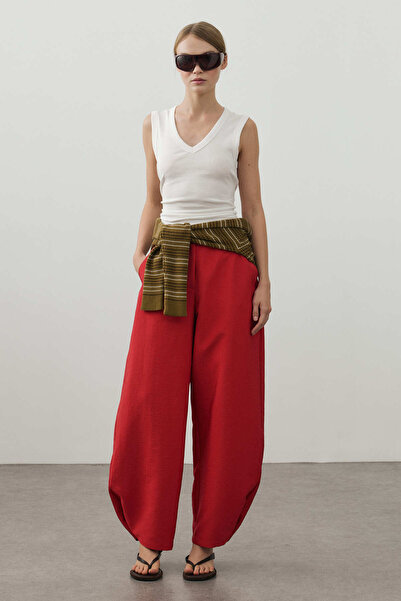 Fahhar Snap-Cuff Barrel Trousers Red