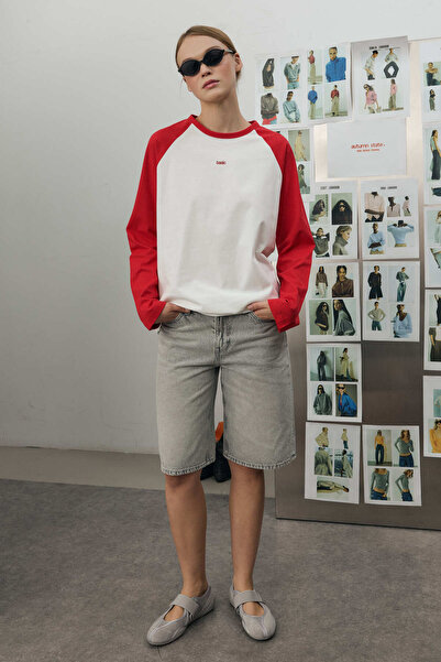Fahhar Combined Raglan Sleeve T-Shirt Red