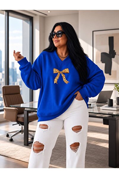 BENROMA 3 Yarn Combed Cotton V-Neck Ribbon Printed Sweatshirt Pyq1