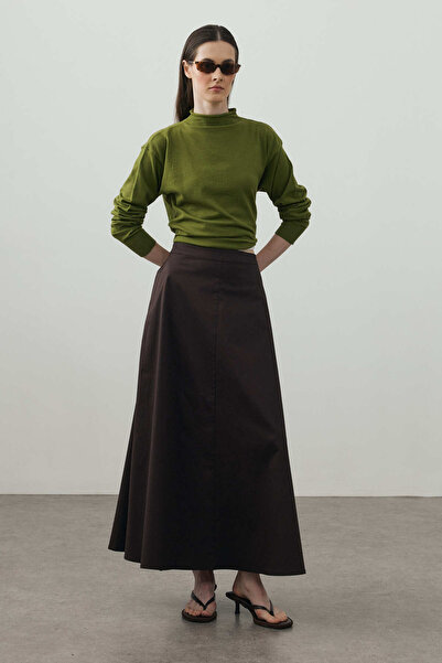 Fahhar Gabardine Maxi Skirt Bitter Brown