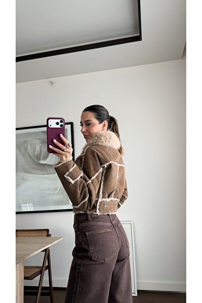 sinem kıvanç YAKASI KÜRK DETAYLI CROP CEKET